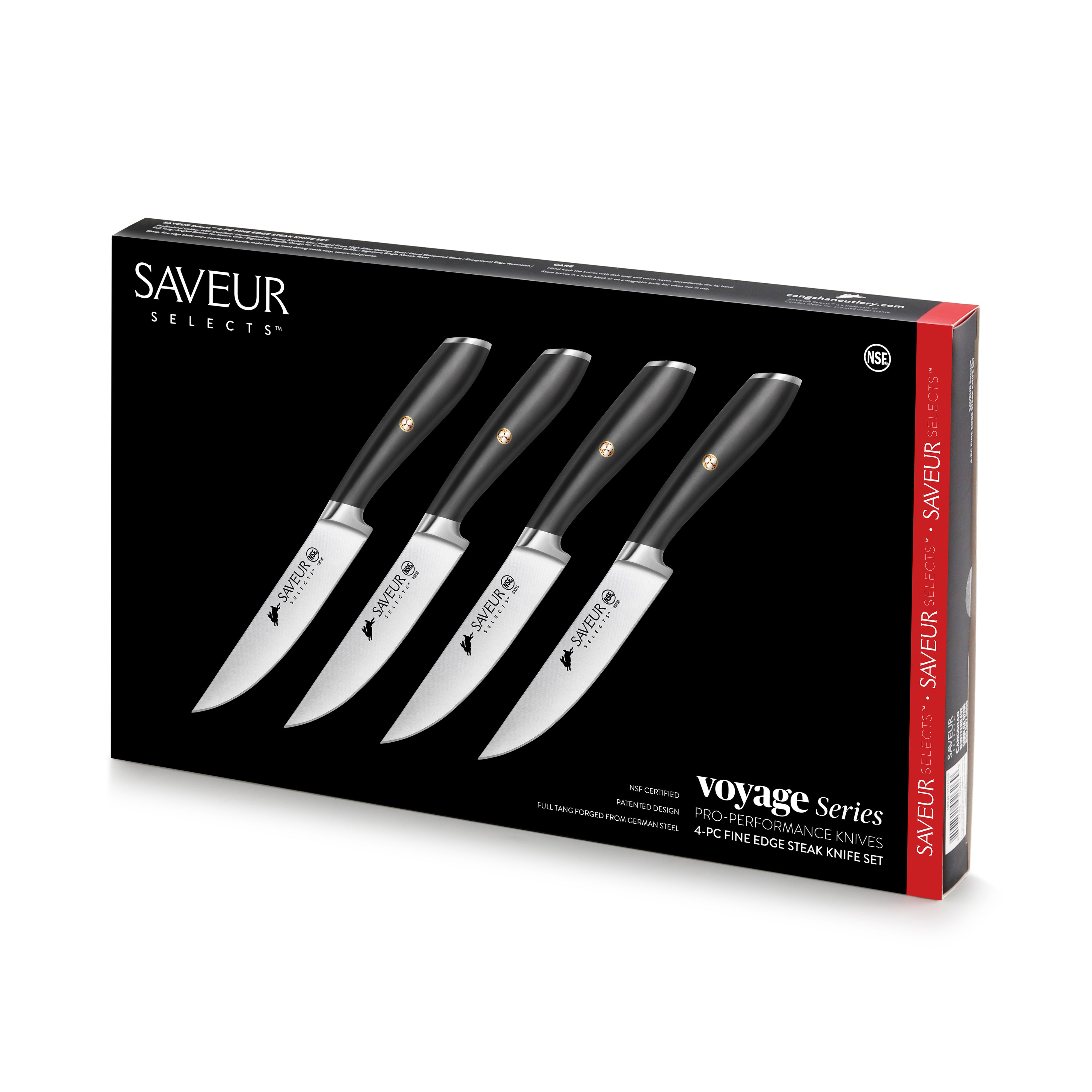 Saveur Selects 4-Piece Fine Edge Steak Knife Set, Forged German Steel, 1026269