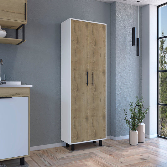 Tuhome Napoles Multistorage Pantry Cabinet with Five Interior Shelves, Double-Door Enclosed Storage, Modern Metal Handles and Legs, Space-Saving Tall Organizer for Kitchen, Laundry Room or Multifunctional Home Storage