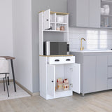 Albany Kitchen Pantry with 3-Doors Cabinet and Drawer, White / Macadamia Finish