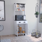 Salen Kitchen Pantry with Two Cabinets, Two Open Shelves and Built-In Drawer, Multi-Section Storage Unit for Organizing Food, Utensils and Kitchen Essentials with Space-Saving Vertical Design for Modern Homes