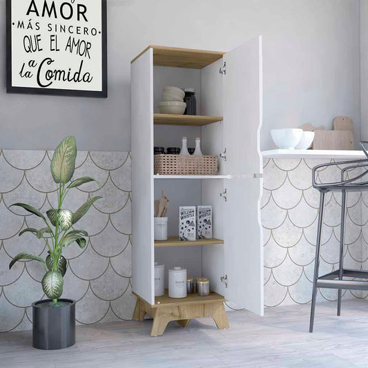 Tuhome Pamplona Microwave Tall Cabinet with Spacious Counter Surface, Multiple Storage Shelves, Upper and Lower Double Door Cabinets, Integrated Cable Management and Large Vertical Design for Modern Kitchens