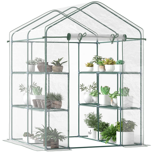 Outsunny Walk-in Greenhouse, 5' x 5' x 6', Hot House with 3-Tier Shelving, Roll-Up Door, for Outdoor & Garden