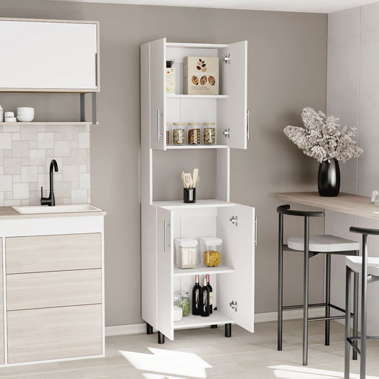 Linden 76.8" Tall Kitchen Pantry Cabinet with Hutch, Two Double Door Cabinets, Five Shelves, Microwave Storage Shelf, Modern Multi-Purpose Pantry for Kitchen, Garage, Laundry Room & Home Organization