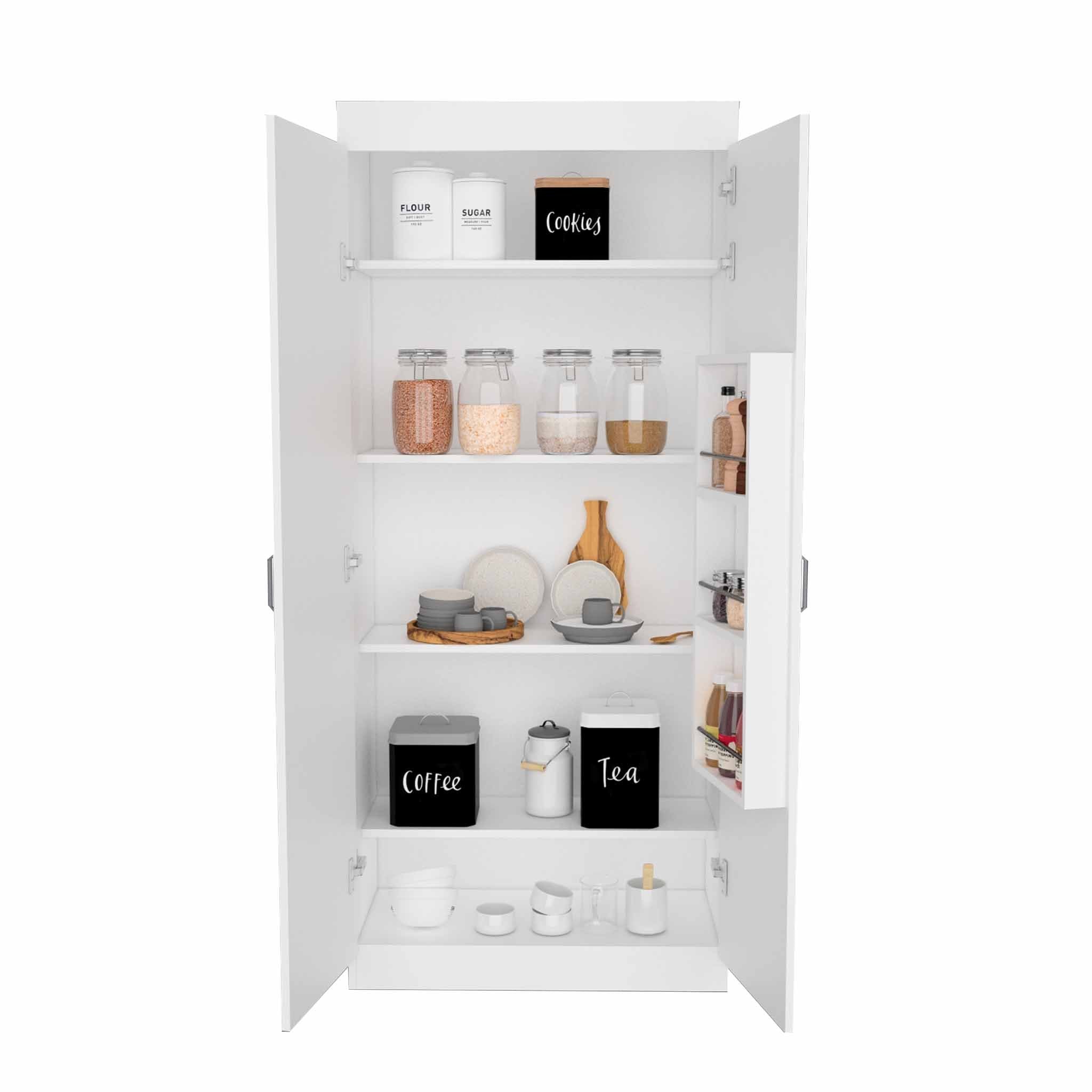 Chad Pantry Double Door Cabinet, Five Shelves, Three Interior Door Shelves