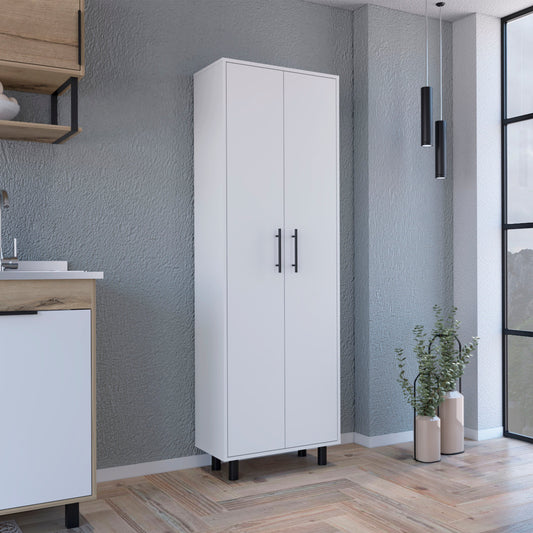 Tuhome Napoles Multistorage Pantry Cabinet with Five Interior Shelves, Double-Door Enclosed Storage, Modern Metal Handles and Legs, Space-Saving Tall Organizer for Kitchen, Laundry Room or Multifunctional Home Storage