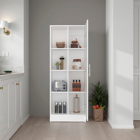 TUHOME Austin Storage Broom Closet with Magnetic-Closure Doors, Tall Multi-Purpose Utility Cabinet for Cleaning Supplies, Durable Engineered Wood Construction and Space-Saving Design