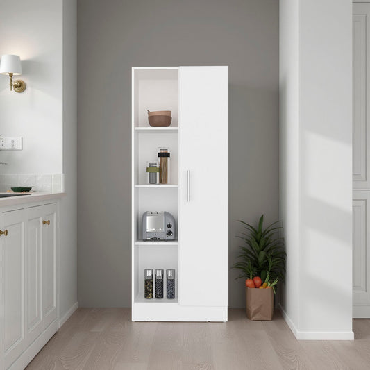 TUHOME Austin Storage Broom Closet with Magnetic-Closure Doors, Tall Multi-Purpose Utility Cabinet for Cleaning Supplies, Durable Engineered Wood Construction and Space-Saving Design