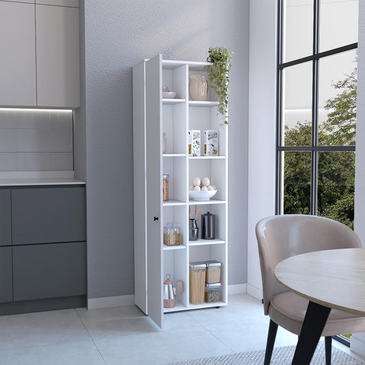 Hoyt Kitchen Pantry Storage Cabinet with Five Interior Shelves, Five Exterior Compartments, Multi-Tier Organization System for Food, Cookware and Household Essentials, Modern Space-Saving Design for Home Kitchens