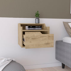 DEPOT E-SHOP Winchester Floating Nightstand, Modern Dual-Tier Design with Spacious Single Drawer Storage, Macadamia