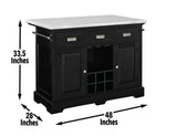 Aspen 3-Piece White Marble Kitchen Island Set (Island & 2 Side Chairs)