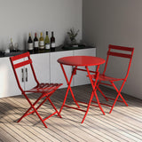 3-Piece Patio Bistro Set with Foldable Round Table and Chairs, Garden Coffee Set with Metal Frame, Space-Saving Design, Easy Setup, Red