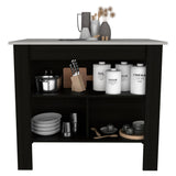 Tuhome Cala Kitchen Island with Spacious Tabletop, Three Open Storage Shelves, Four Sturdy Legs and Comfortable Meal Prep Workstation Design for Modern, Functional and Organized Everyday Culinary Spaces