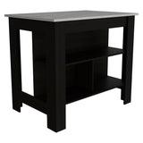 Tuhome Cala Kitchen Island with Spacious Tabletop, Three Open Storage Shelves, Four Sturdy Legs and Comfortable Meal Prep Workstation Design for Modern, Functional and Organized Everyday Culinary Spaces
