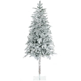 HOMCOM 6' Artificial Flocked Christmas Trees, with Snow Frosted Branches, Auto Open, Steel Base