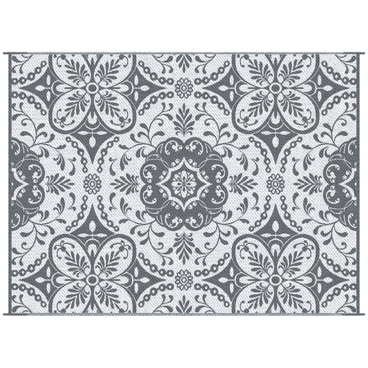 Outsunny 9' x 12'  RV Outdoor Rugs / RV Outdoor Carpet with Carrying Bag, Gray & White Floral