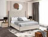 Aiden Velvet Bed - Elegant Wing Design with Deep Tufting, Chrome Nailheads & Solid Wood Frame