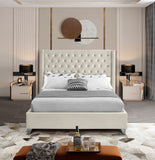 Aiden Velvet Bed - Elegant Wing Design with Deep Tufting, Chrome Nailheads & Solid Wood Frame