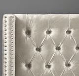 Aiden Velvet Bed - Elegant Wing Design with Deep Tufting, Chrome Nailheads & Solid Wood Frame