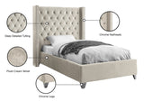 Aiden Velvet Bed - Elegant Wing Design with Deep Tufting, Chrome Nailheads & Solid Wood Frame