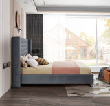 Aiden Velvet Bed - Elegant Wing Design with Deep Tufting, Chrome Nailheads & Solid Wood Frame