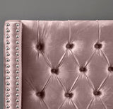 Aiden Velvet Bed - Elegant Wing Design with Deep Tufting, Chrome Nailheads & Solid Wood Frame