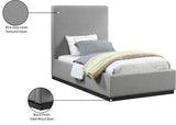 Alfie Bed - Luxurious Linen Upholstered Full Bed with Tall Headboard and Solid Wood Base Design
