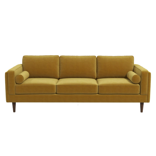 Amber Mid-Century Modern Yellow Luxury Velvet Sofa