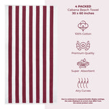 American Soft Linen, Premium Cotton 4 Pack Beach Towels, 30" x 60" Cabana Striped Pool Towels