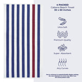 American Soft Linen, Premium Cotton 4 Pack Beach Towels, 30" x 60" Cabana Striped Pool Towels
