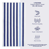 American Soft Linen, Premium Cotton 4 Pack Beach Towels, 30" x 60" Cabana Striped Pool Towels