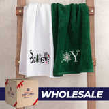American Soft Linen Christmas Towels Bathroom Set, 2 Packed Embroidered Decorative 100% Cotton Hand Towels, Dish Towels for Decor Xmas - 60 Set Case Pack