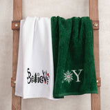 American Soft Linen Christmas Towels Bathroom Set, 2 Packed Embroidered Decorative 100% Cotton Hand Towels, Dish Towels for Decor Xmas - 60 Set Case Pack