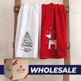 American Soft Linen Christmas Towels Bathroom Set, 2 Packed Embroidered Decorative 100% Cotton Hand Towels, Dish Towels for Decor Xmas - 60 Set Case Pack