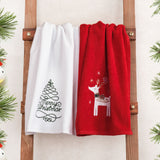 American Soft Linen Christmas Towels Bathroom Set, 2 Packed Embroidered Decorative 100% Cotton Hand Towels, Dish Towels for Decor Xmas - 60 Set Case Pack