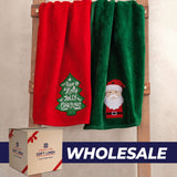 American Soft Linen Christmas Towels Bathroom Set, 2 Packed Embroidered Decorative 100% Cotton Hand Towels, Dish Towels for Decor Xmas - 60 Set Case Pack