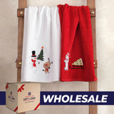 American Soft Linen Christmas Towels Bathroom Set, 2 Packed Embroidered Decorative 100% Cotton Hand Towels, Dish Towels for Decor Xmas - 60 Set Case Pack