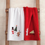 American Soft Linen Christmas Towels Bathroom Set, 2 Packed Embroidered Decorative 100% Cotton Hand Towels, Dish Towels for Decor Xmas - 60 Set Case Pack