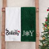 American Soft Linen Christmas Towels Bathroom Set, 2 Packed Embroidered Decorative 100% Cotton Hand Towels, Dish Towels for Decor Xmas