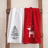 American Soft Linen Christmas Towels Bathroom Set, 2 Packed Embroidered Decorative 100% Cotton Hand Towels, Dish Towels for Decor Xmas