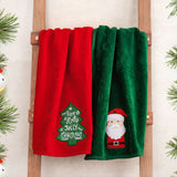 American Soft Linen Christmas Towels Bathroom Set, 2 Packed Embroidered Decorative 100% Cotton Hand Towels, Dish Towels for Decor Xmas