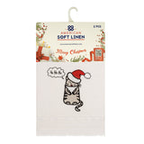 American Soft Linen Christmas Towels Set, 2 Packed Embroidered 100% Cotton Hand Towels, Dish Towels