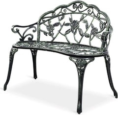 Outdoor Garden Bench Park Bench, All-Weather Patio Bench Chair with Cast Aluminum Seat & Backrest