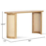 Aodai 60" Modern Oak Wood & Rattan Console Table