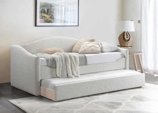 Arlo Cream Boucle Fabric Twin Daybed with Trundle – Stylish, Space-Saving Design for Modern Bedrooms