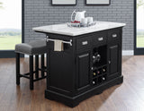 Aspen 3-Piece White Marble Kitchen Island Set (Island & 2 Side Chairs)