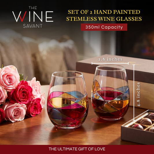 Artisanal Hand Painted Stemless - Windows Wine Glasses Set of 2