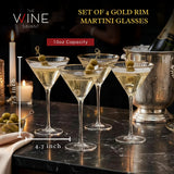 The Wine Savant Gold Rim Glasses 10 oz, Set of 4 Gold Rim Classic Manhattan Glasses