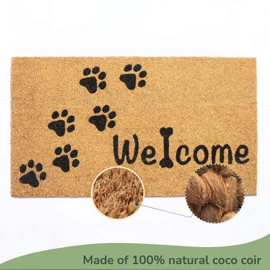 Cat Lover Coir Doormat with Paws Print 17X30" Beige/Black