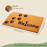 Cat Lover Coir Doormat with Paws Print 17X30" Beige/Black