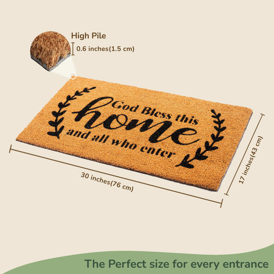 God Bless This Home Coir Doormat - 17x30" Beige/Black